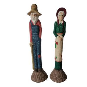Scioto Skinny Pencil Folk Art Ceramic‎ Man Woman Farmers Set Of 2 Figurines 8.5"